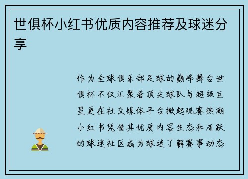 世俱杯小红书优质内容推荐及球迷分享